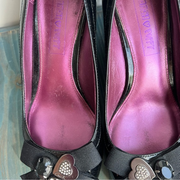 Coach Black Patent Wedge Heels Size 6 | Bow Charm Peep Toe Shoes - Picture 15 of 16